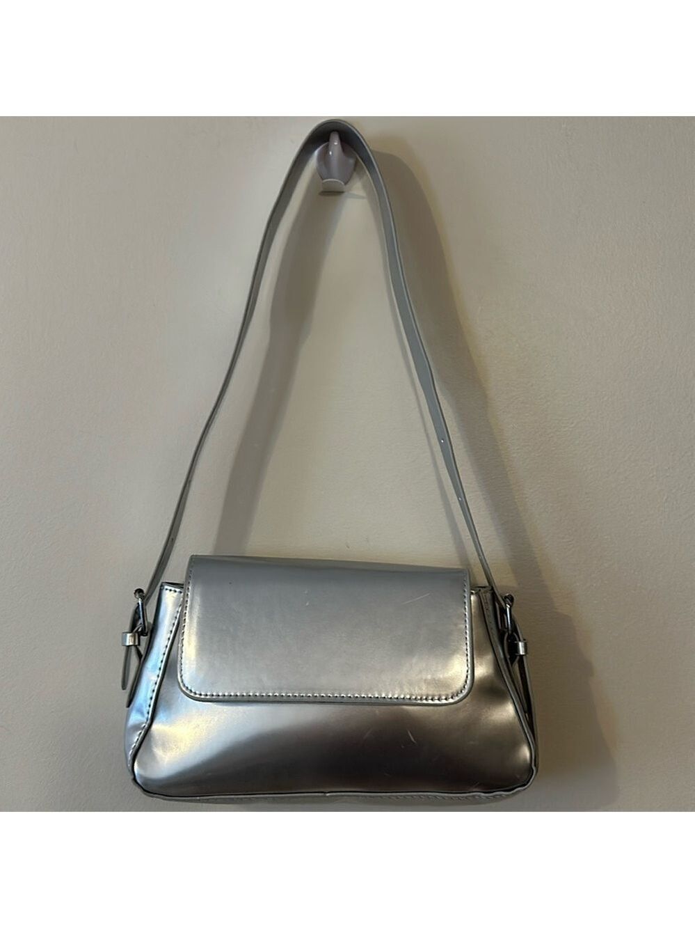 Silver Metallic Shoulder Bag Y2K Vibes